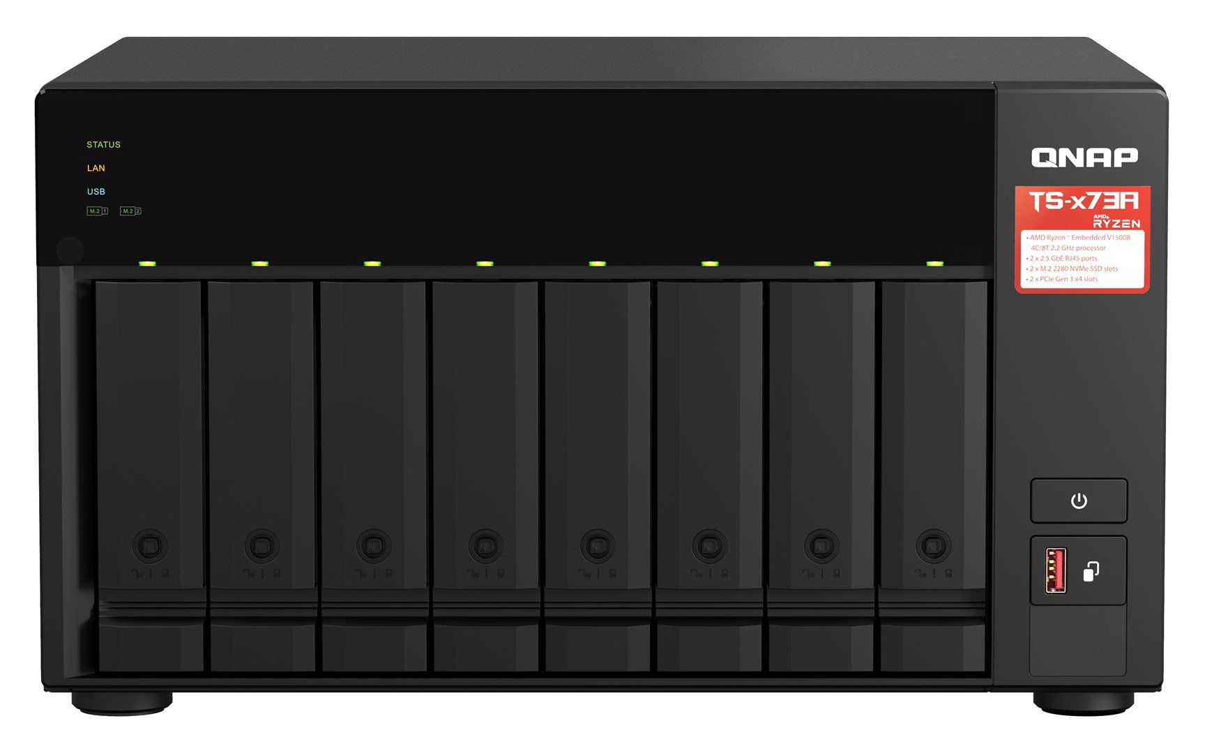 QNAP TS-873A NAS Tower Ryzen Embedded V1500B 8 GB DDR4 30,72 TB SSD QuTS hero Juoda