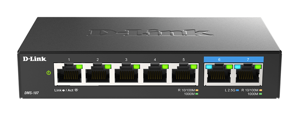 D-Link | 7-Port Multi-Gigabit Unmanaged Switch | DMS-107/E | Unmanaged | Desktop | Power supply type External