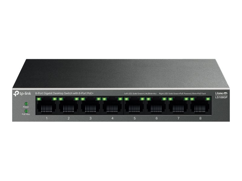 TP-LINK | 8-Port Gigabit Desktop Switch with 8-Port PoE+ | LS108GP | Unmanaged | Desktop