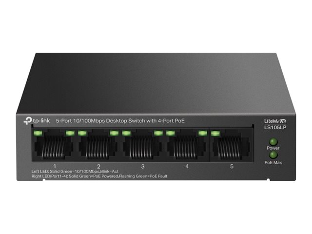 TP-LINK | 5-Port 10/100Mbps Switch with 4-Port PoE | LS105LP | Unmanaged | Desktop