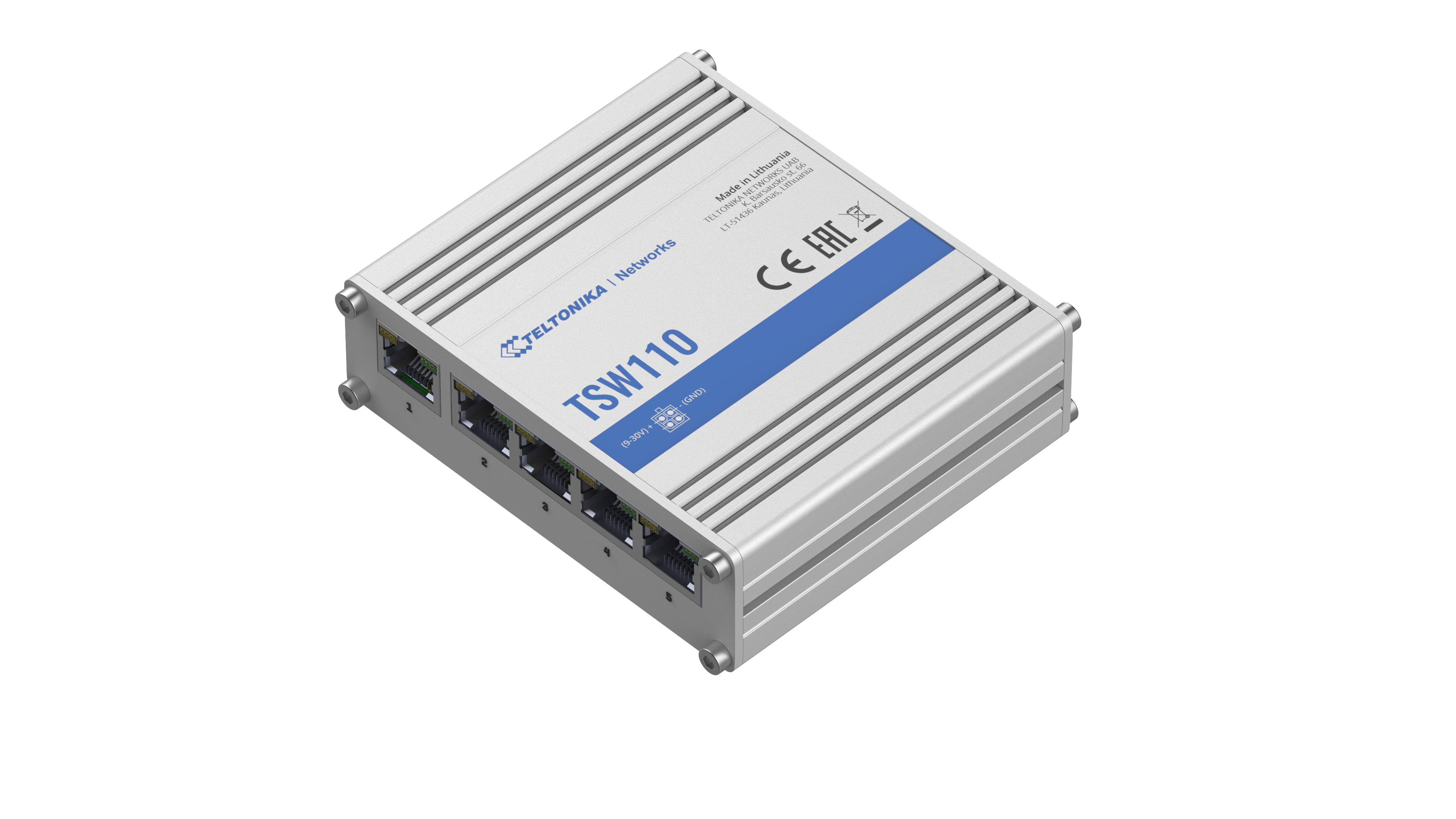 Teltonika | Switch | TSW110 | Unmanaged | Gigabit Ethernet (copper) ports quantity 5 | 10 Gbps (RJ-45) ports quantity 0 | SFP ports quantity 0 | SFP+ ports quantity 0 | Combo ports quantity 0 | PoE+ ports quantity 0 | Passive PoE ports quantity Possibility to power up through LAN port, not compatible with IEEE802.3af, 802.3at and 802.3bt standards | 24 month(s)