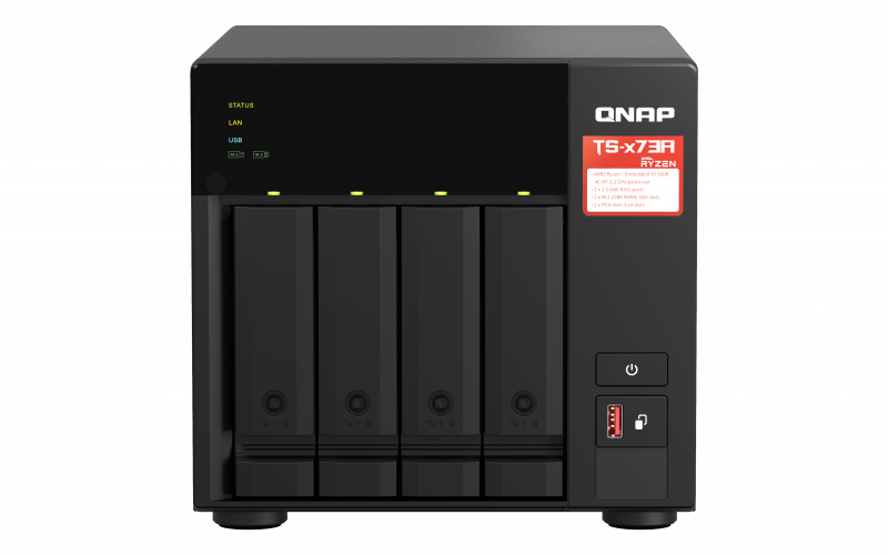 QNAP | 4-Bay QTS and QuTS hero NAS | TS-473A-8G | Up to 4 HDD/SSD Hot-Swap | AMD Ryzen | Ryzen V1500B Quad-Core | Processor frequency 2.2 GHz | 8 GB | DDR4