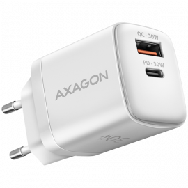 Axagon Sil wallcharger 2x port (USB-A + USB-C), PD3.0/QC4+/PPS/AFC/Apple. 30W total power.