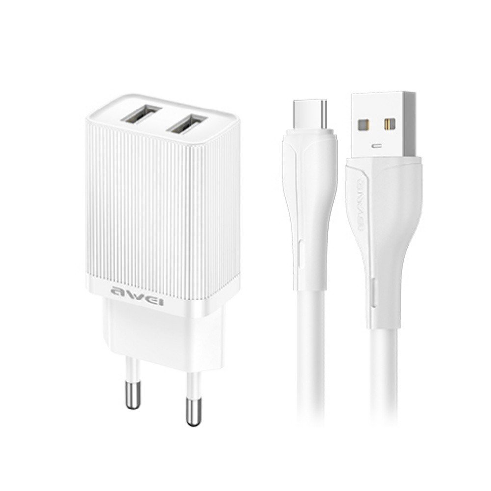 Įkroviklis Awei C15T-EU 2xUSB-A 10W + USB to USB-C cable baltas