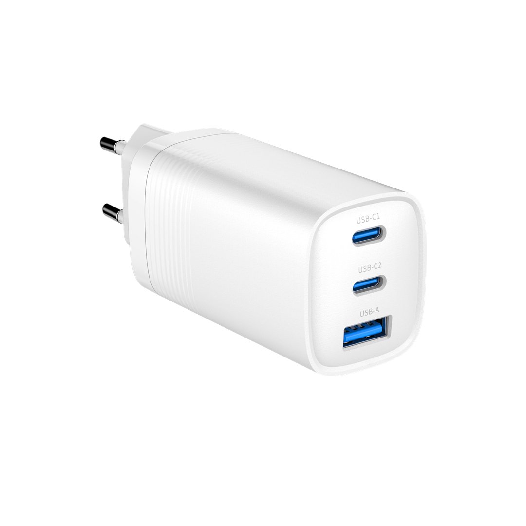 Įkroviklis Gembird TA-UC-PDQC65-01-W 3 prievadų GaN USB PowerDelivery,baltas