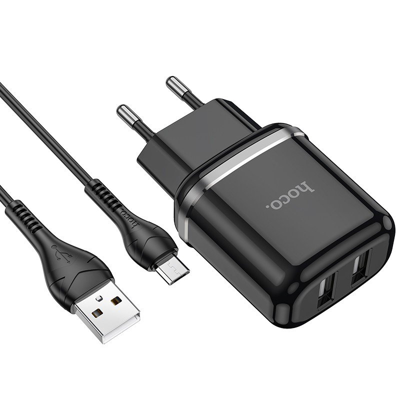 Įkroviklis Hoco N4 + microUSB (2.4A) juodas