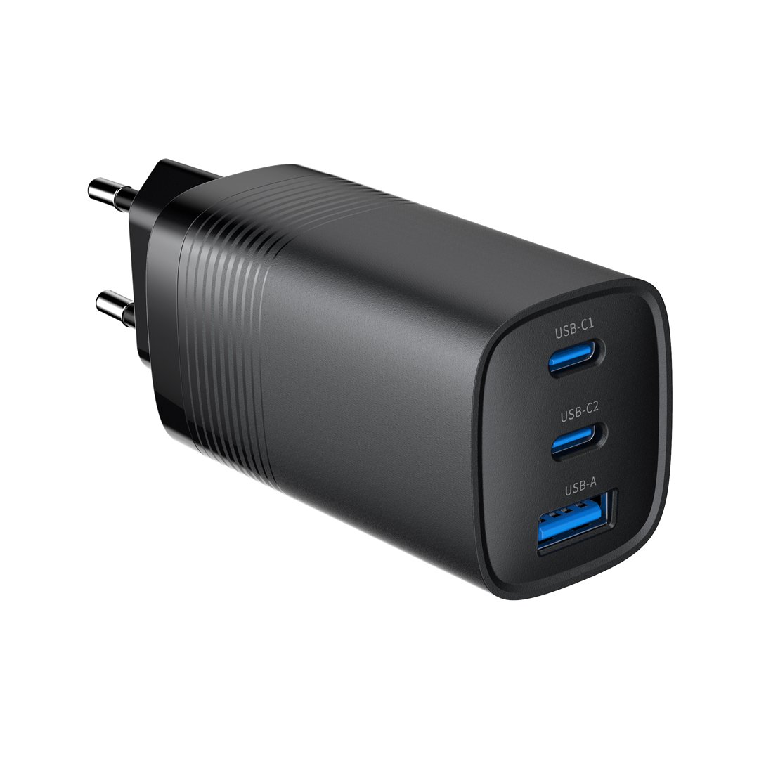 Mob.telefono tinklo įkroviklis Gembird TA-UC-PDQC65-01-BK 65 W GaN USB PowerDelivery juodas