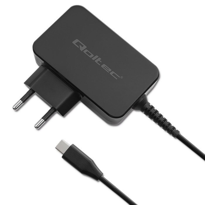 Qoltec 52386 GaN POWER PRO įkroviklis  1xUSB-C  65W  5-20V  3-3,25A  Juoda