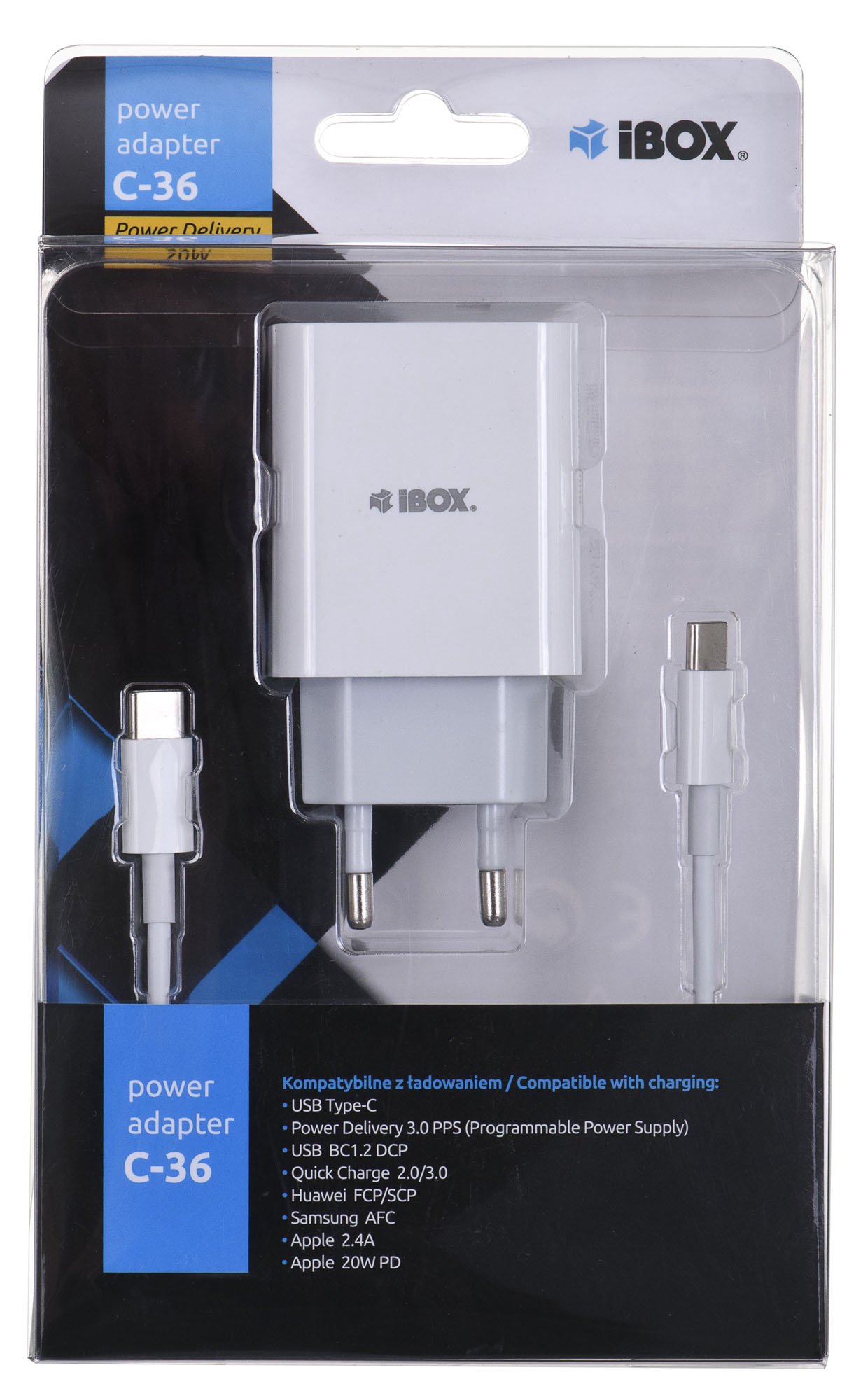 WALL CHARGER I-BOX C-36 PD20W USB-C + USB-A