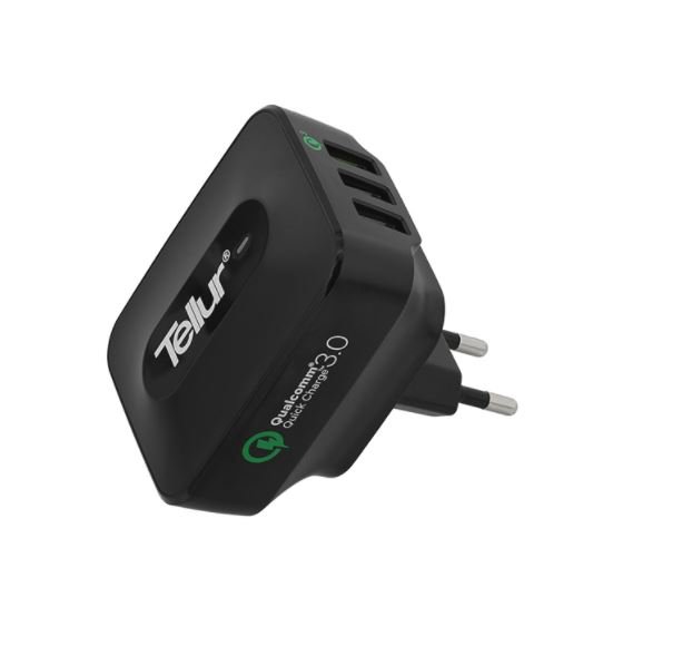 Mob.telefono įkroviklis Tellur AC QC 3.0 3*USB Ports Black