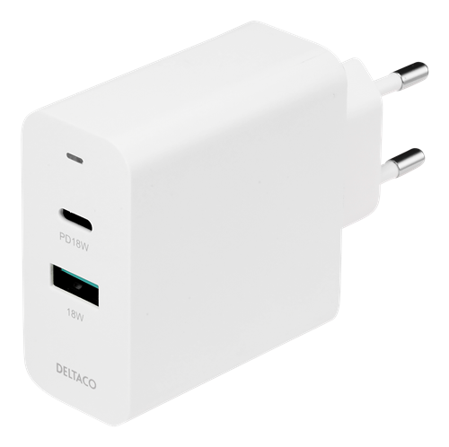 Įkroviklis DELTACO su dviem prievadais ir PD, USB-A,USB-C, PD, 36W