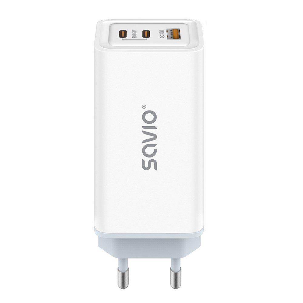 SAVIO LA-07 GaN 65W tinklo įkroviklis, USB, QC4.0+, PD 3.0, baltas