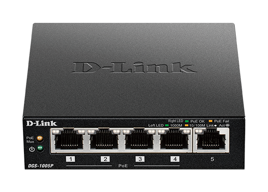 D-Link | Switch | DGS-1005P | Unmanaged | Desktop | Gigabit Ethernet (copper) ports quantity 5 | Power over Ethernet (PoE) ports quantity 4 | Power supply type External