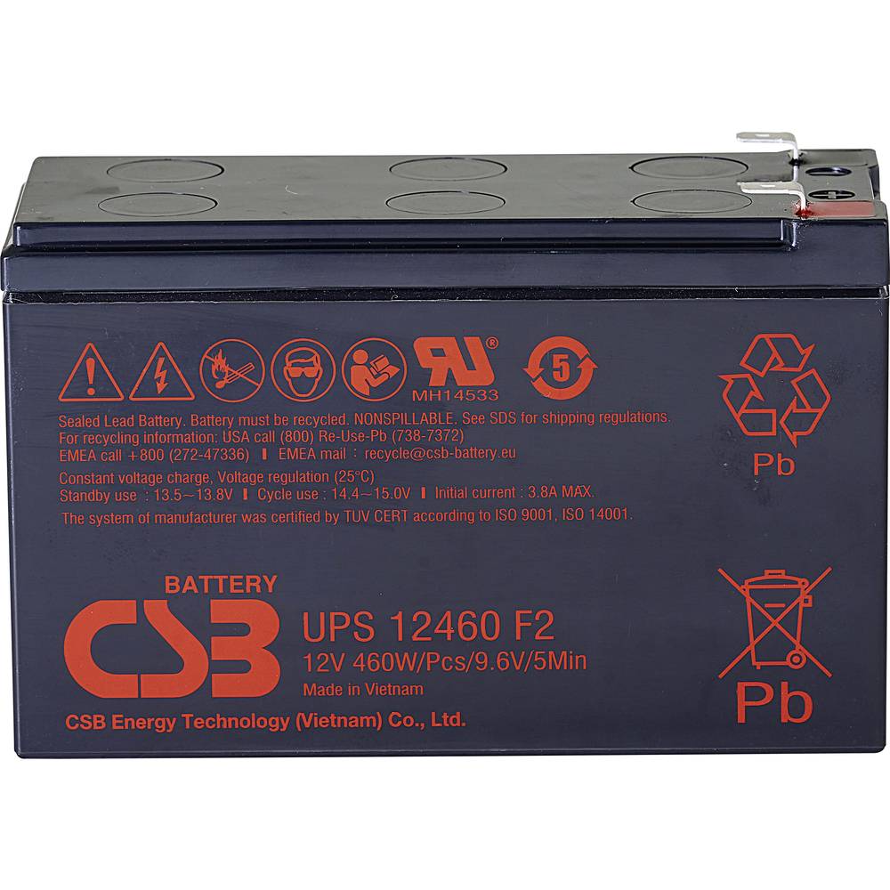 CSB Battery Battery 12V, 9Ah, AGM | UPS12460F2 | 460 W