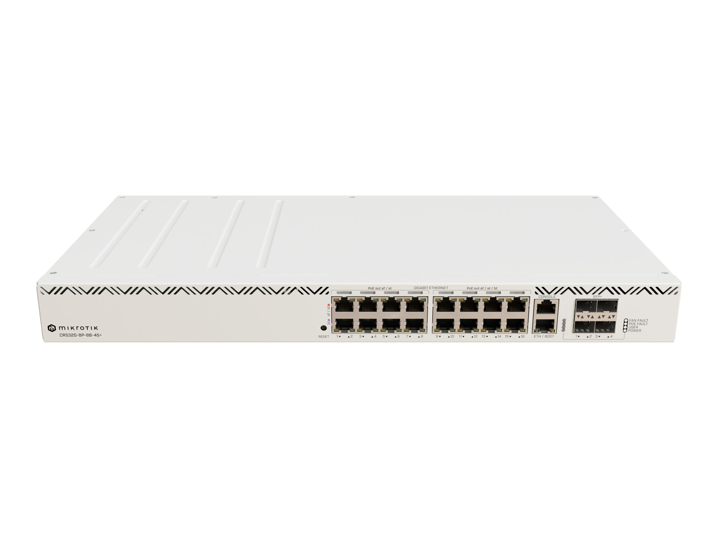 Cloud Router Switch | CRS320-8P-8B-4S+RM with RouterOS v7, 2U rackmount Enclosure | No Wi-Fi | 1000 Mbit/s | Ethernet LAN (RJ-45) ports 17 | Mesh Support No | MU-MiMO No | No mobile broadband