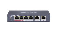 6 prievadų, 4 PoE prievadų komutatorius Hikvision DS-3E0106P-E/M