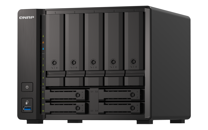 QNAP | 9-Bay QuTS hero NAS | TS-H973AX-8G | Up to 9 HDD/SSD Hot-Swap | AMD Ryzen | Ryzen V1500B Quad-Core | Processor frequency 2.2 GHz | 8 GB | DDR4