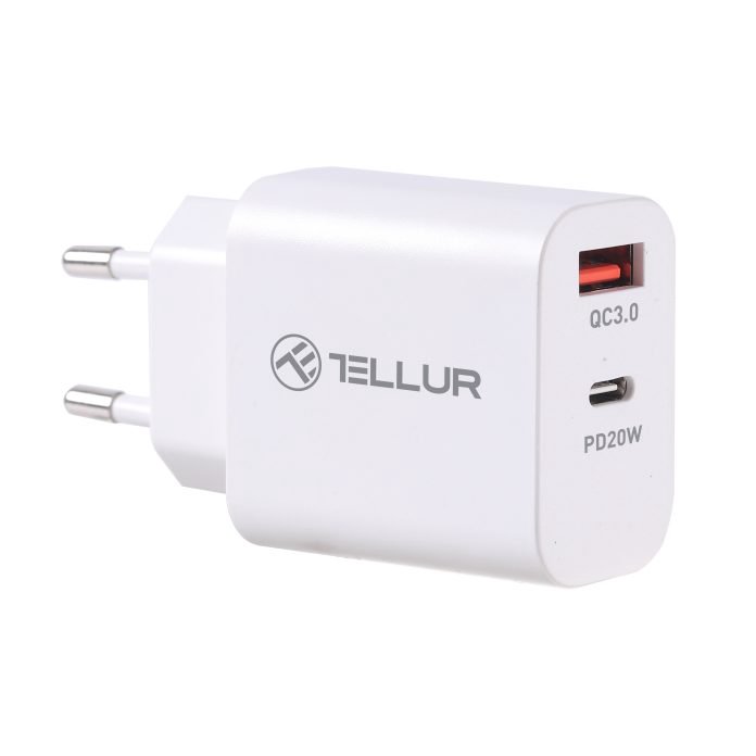 Tellur Dual Port Wall Charger PDHC PD 20W + QC3,0 18W White