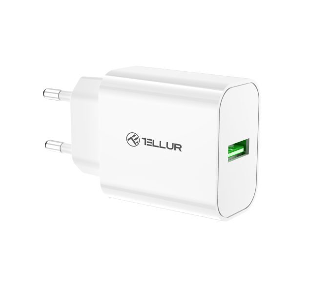 Mob.telefono tinklo įkroviklis Tellur USB-A 18W with QC3.0 White