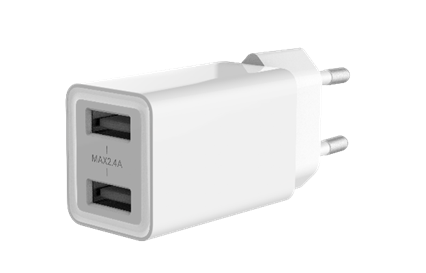 Įkroviklis DELTACO 2x 2,4 A, 2x USB-A, 12 W, baltas / USB-AC174