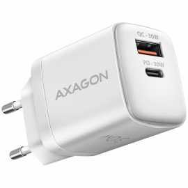 Axagon Sil wallcharger 2x port (USB-A + USB-C), PD3.0/QC4+/PPS/AFC/Apple. 30W total power.