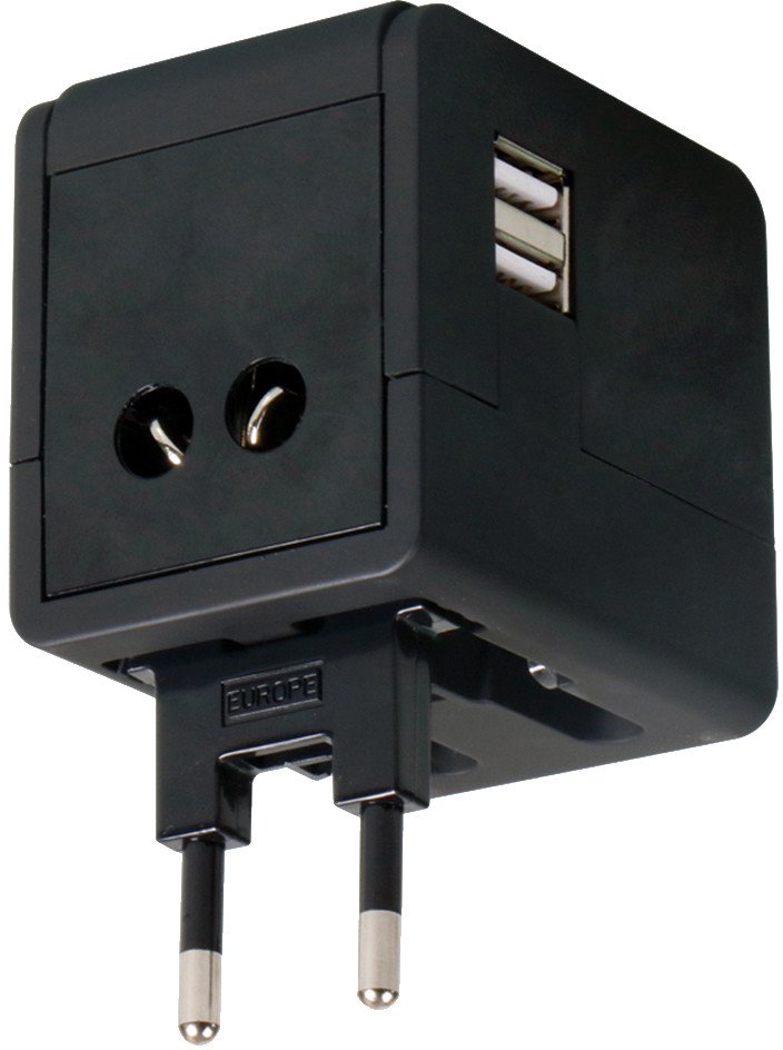 Omega travel adapter 4in1 USB, black (43645)