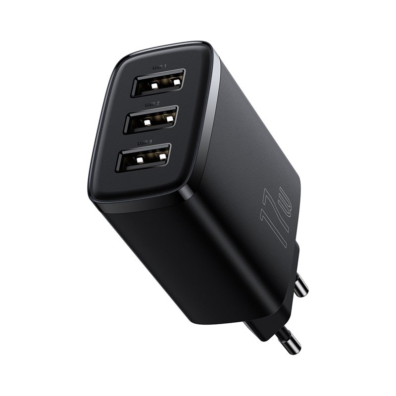 Sieninis įkroviklis BASEUS 17W 3xUSB 3.4A,juodas