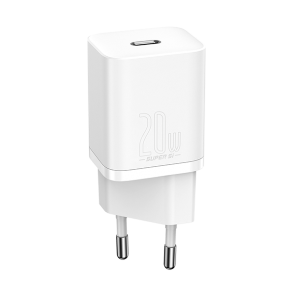 Sieninis įkroviklis BASEUS Super Si 20W USB-C QC3.0 PD, baltas