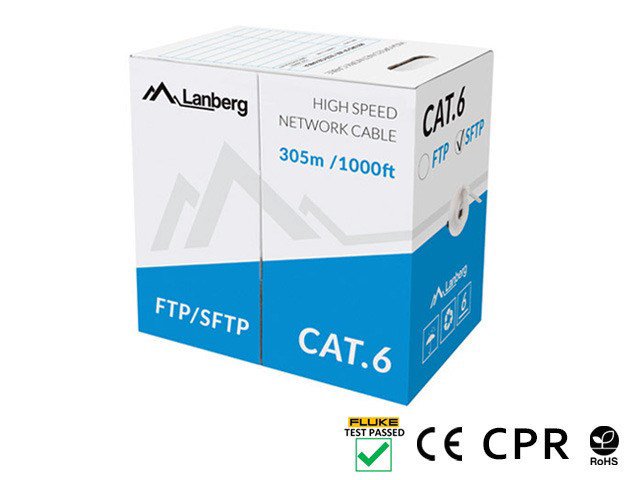 Lanberg LCS6-11CU-0305-S tinklo kabelis 305 m Cat.6 SFTP CPR+ Fluke passed Pilka