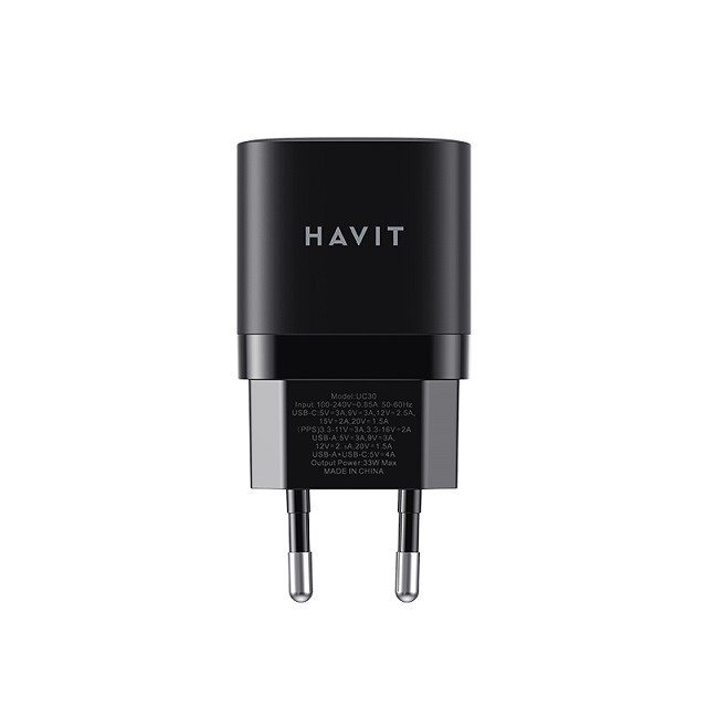„Havit“ USB-A+USB-C įkroviklis UC30 EU (juodas)