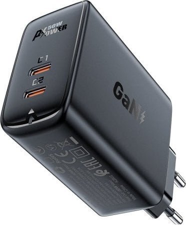 Charger Acefast Acefast Network Charger GAN 2xUSB Type C 50W PD QC 3.0 AFC FCP white A29 black