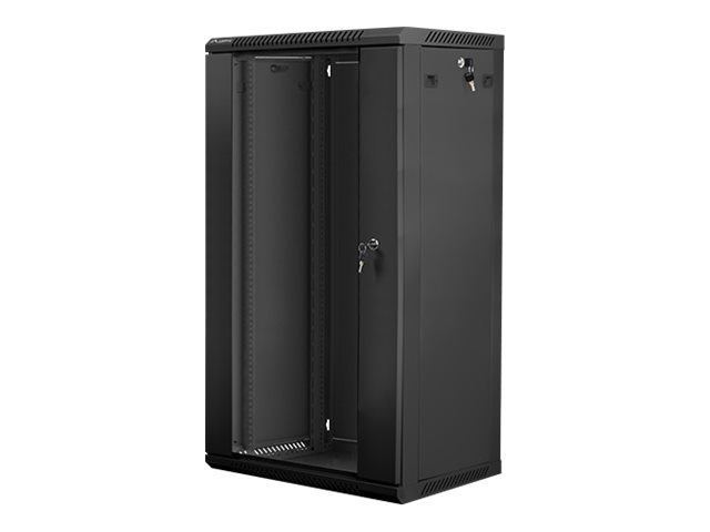 Lanberg Rack cabinet 19" wall-mount 22U/600x450 (flat pack) with glass door V2, black | Lanberg