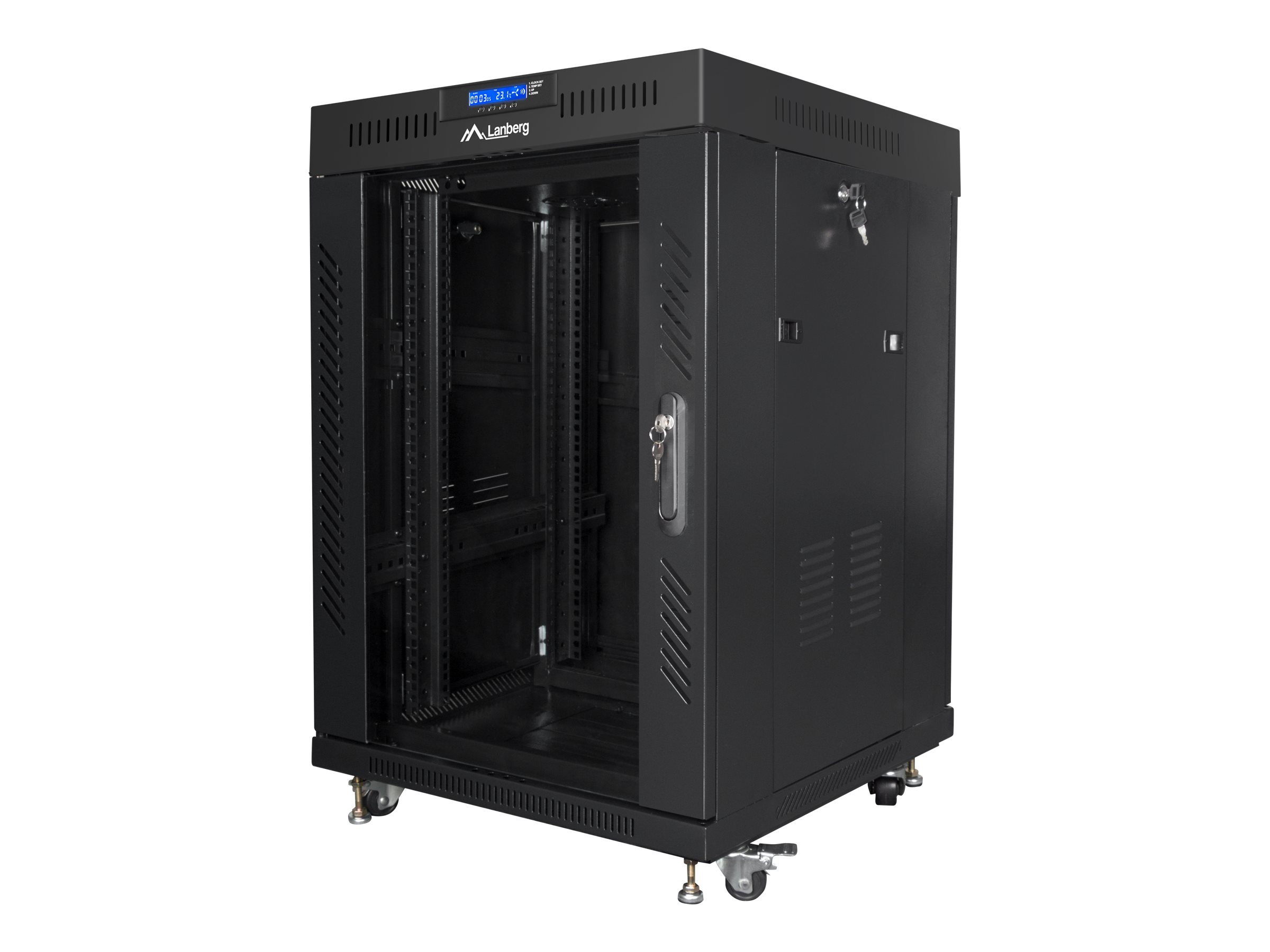 Lanberg Rack cabinet 19" free-standing 15U/600x600 (flat pack) with glass door lCD V2, black | Lanberg