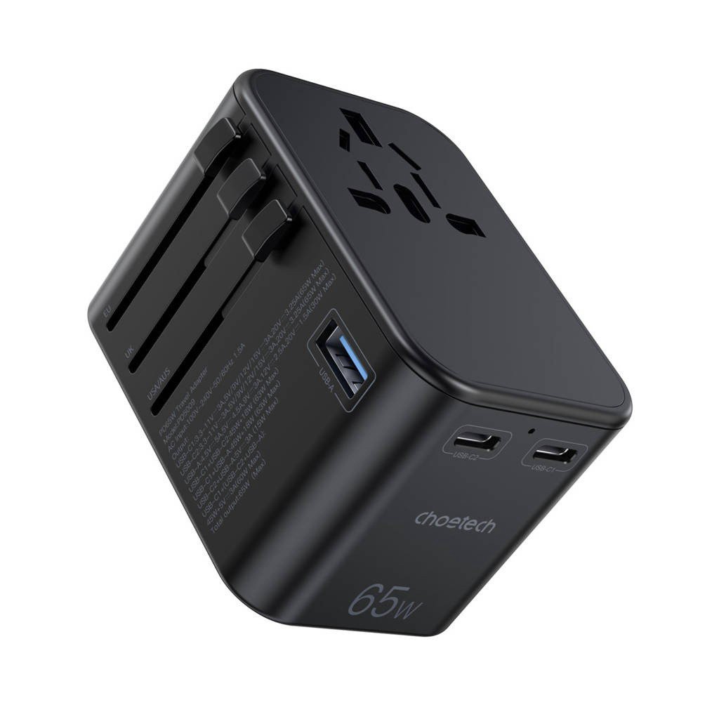 Universalus kelioninis įkroviklis Choetech PD5009 65W 2xUSB-C/USB-A juodas