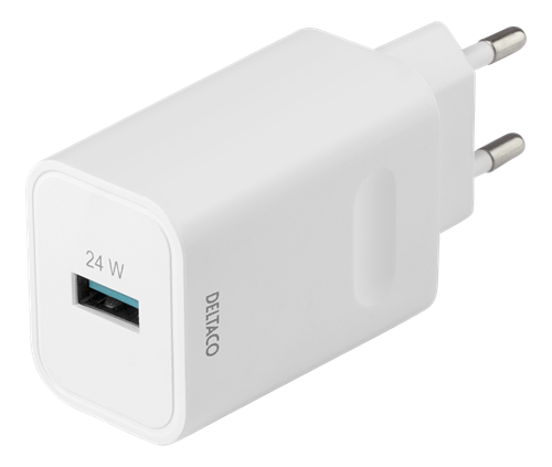 Įkroviklis DELTACO 100-240 V AC, 1x USB-A, 24W, baltas / USB-AC177
