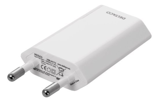 Įkroviklis DELTACO 100 - 240 V, 1x USB-A, 1A, 5 W, baltas / USB-AC173
