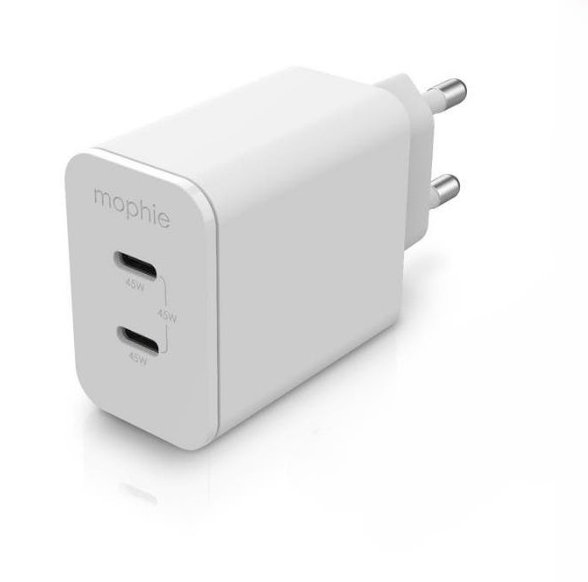 mophie Wall Adapter USB-C PD DUAL 45W GAN EU(2xUSBC) White