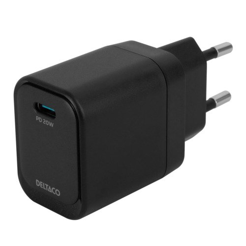 Adapteris DELTACO USB-C PD, 100-240 V, 20 W, juodas / USBC-AC151