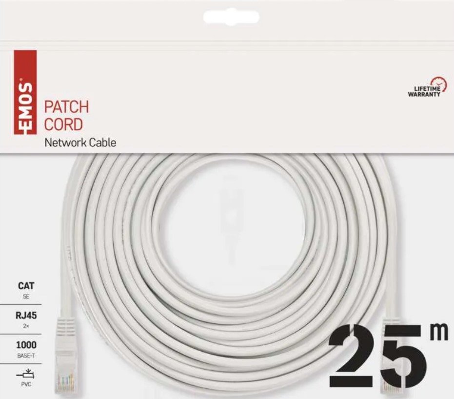 Kabelis EMOS UTP CAT5e LAN su 2xRJ45 jungtimis 25 m., pilkas
