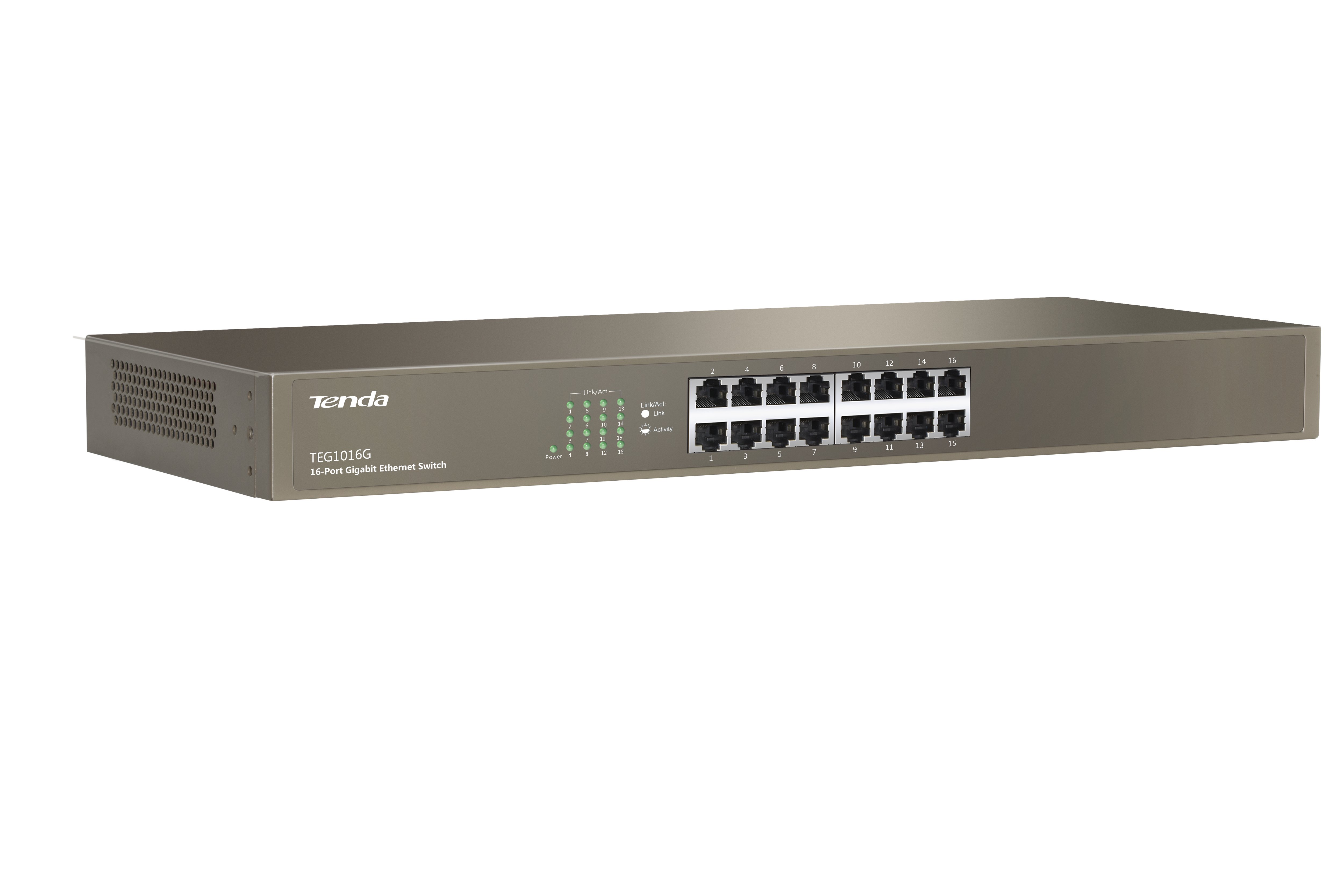 Tenda TEG1016G tinklo komutatorius Ne-valdomas Gigabit Ethernet (10/100/1000) 1U Mėlyna