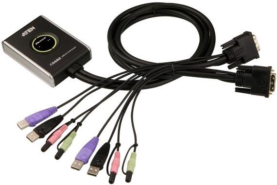 Kita tinklo įranga Aten 2-Port USB DVI/Audio Cable KVM Switch with Remote Port Selector  Aten  2-P