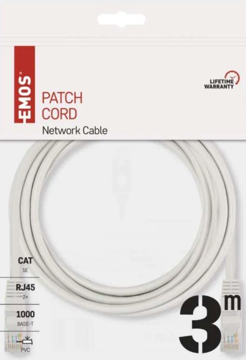 Kabelis EMOS UTP CAT5e LAN su 2xRJ45 jungtimis 3.0 m., pilkas