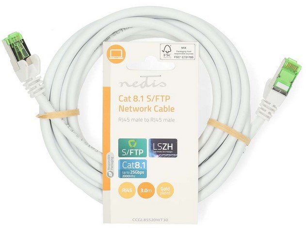 Kabelis EMOS S/FTP CAT8.1e LAN su 2xRJ45 jungtimis 3.0 m., baltas