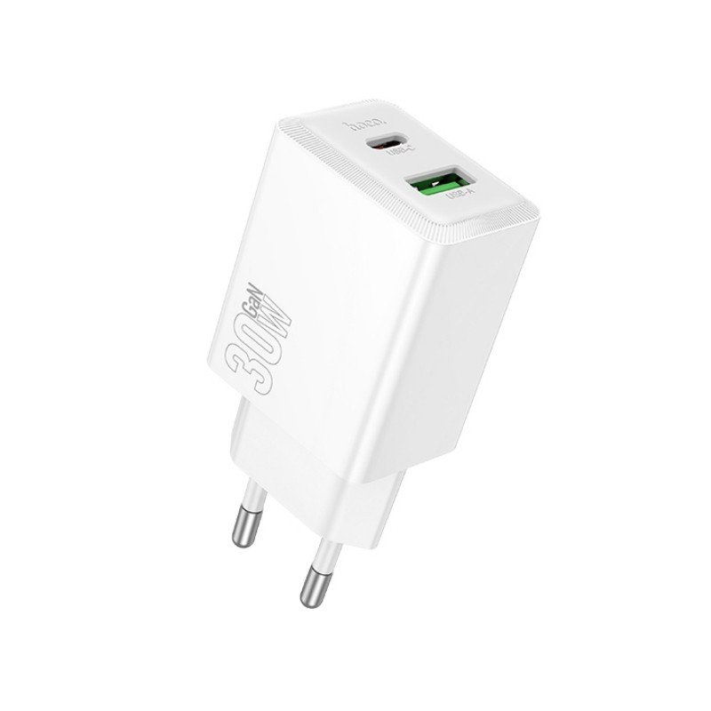 Įkroviklis Hoco N71 30W GaN USB-C/USB-A baltas