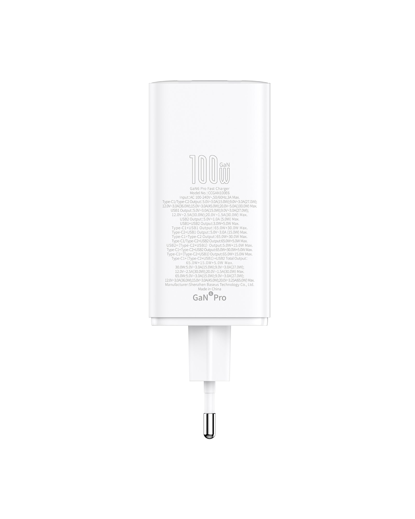 Sieninis įkroviklis GaN6 Pro 100W 2xUSB-A + 2xUSB-C QC PD su USB-C kabeliu 1m, baltas