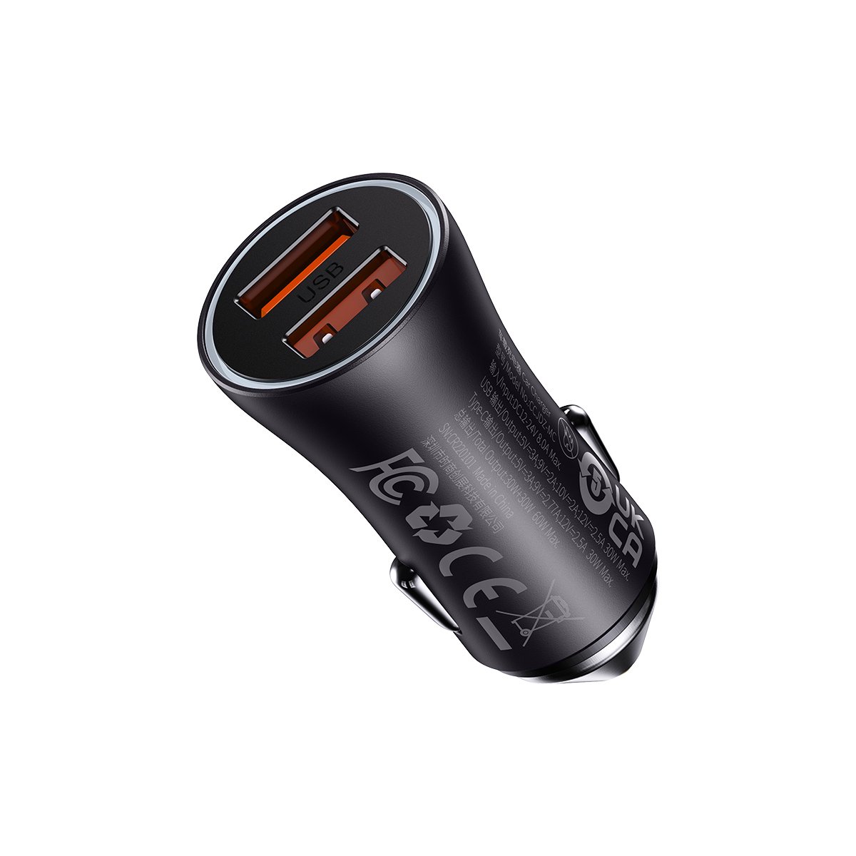 Automobilinis įkroviklis 60W 12-24V 2xUSB QC4+ SCP AFC, pilkas