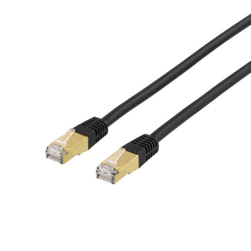 Patch kabelis DELTACO S/FTP Cat7, 1m, 600MHz, Delta sertifikuotas, LSZH, RJ45 jungtys, juodas / STP