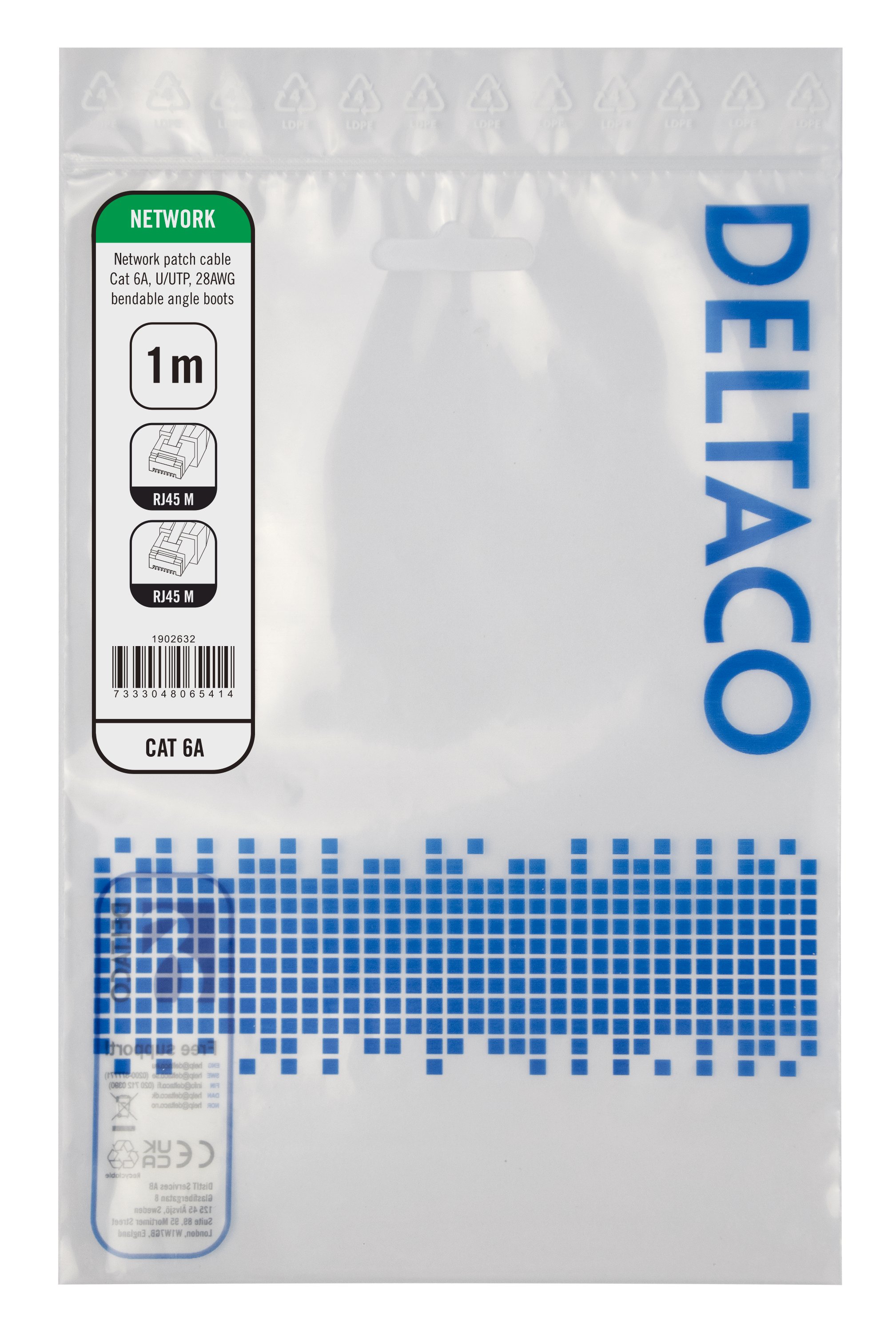 Patch kabelis DELTACO, Flex-Boot Bendable CAT.6A U/UTP 28AWG, 1m / 1902632