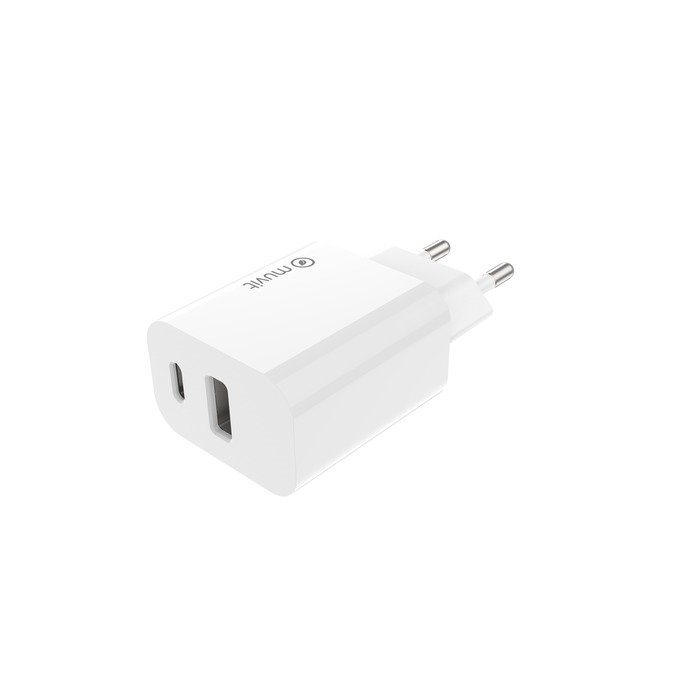 Wall Charger PD 20W Type-C + QC 18W USB By Muvit White