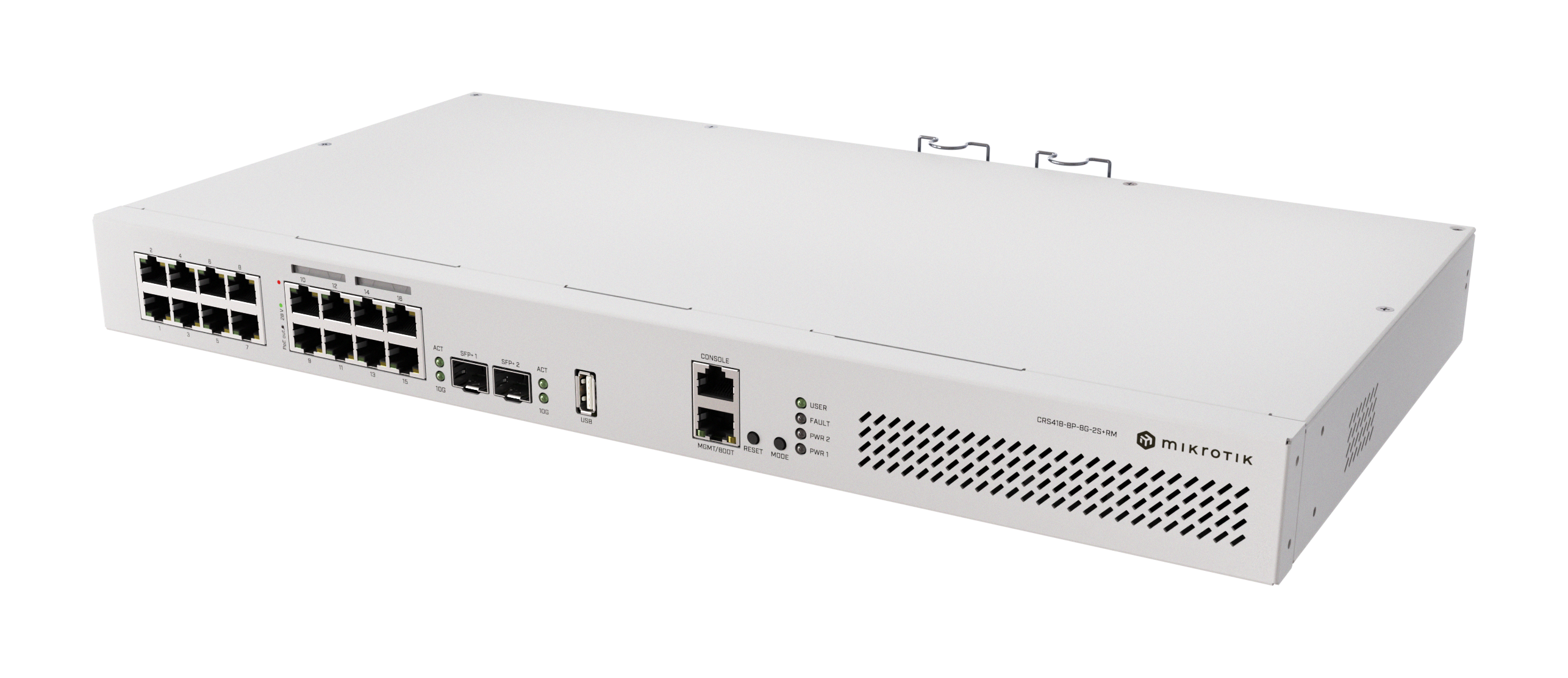 MikroTik | Cloud Router Switch with RouterOS L5, racmount case | CRS418-8P-8G-2S+RM